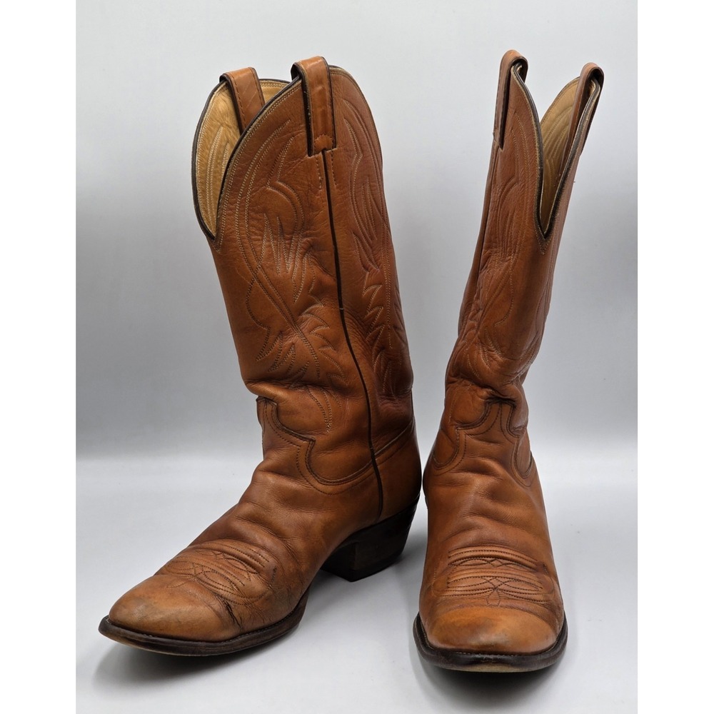Vintage Justin Cowboy Boots Mens Size 9 D Style 2497 Cognac Leather USA Made - Picture 6 of 13